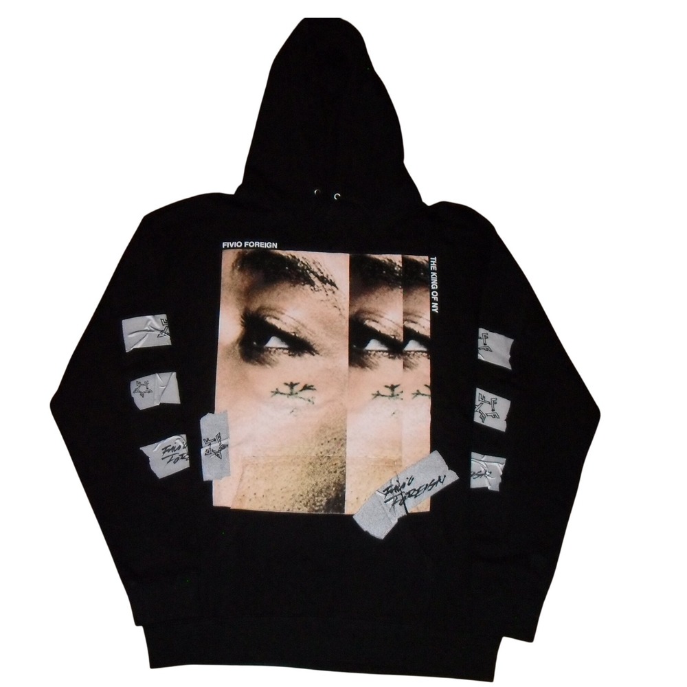Fivio Foreign SnowFlake Hoodie The King Of NY Black Graphic Print Pullover Large
